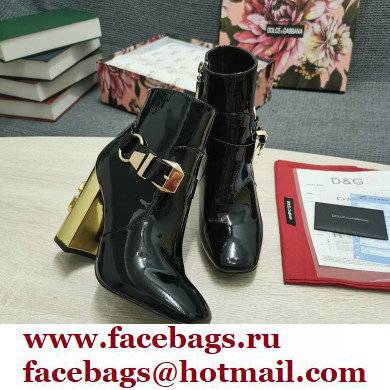 Dolce  &  Gabbana Heel 10.5cm Leather Ankle Boots Patent Black with DG Karol Heel and Buckle 2021